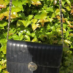 METRO CITY elegant Black Leather Shoulder WALLET ON CHAIN Bag LEATHER made in IT